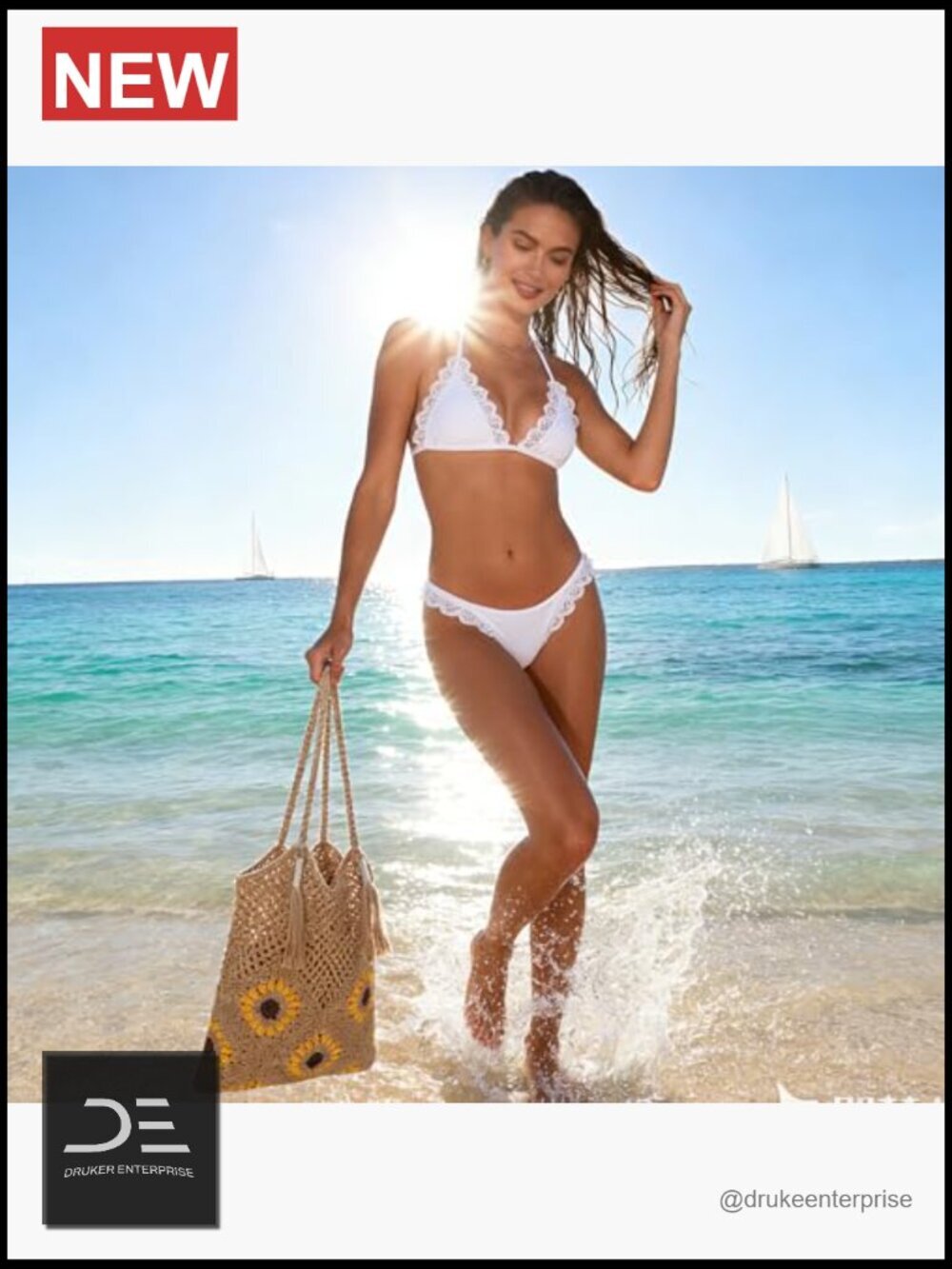 Handmade Crochet Tote Bag with Boho Fringe, Woven Beach Bag for Women - Picture 3 of 5